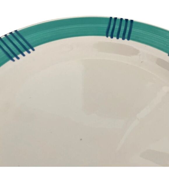 Pier 1 Dinner Plate Full Set X6 Green Band Blue Stripes Serveware Decor Dining - Picture 8 of 12